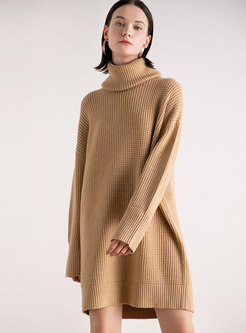 Solid Color Turtleneck Loose Sweater Dress
