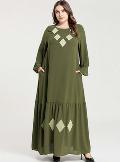 Geometric Embroidered Plus Size Maxi Dress