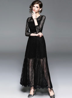 Black Long Sleeve Lace Prom Maxi Dress
