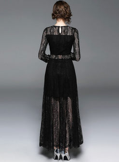 Black Long Sleeve Lace Prom Maxi Dress