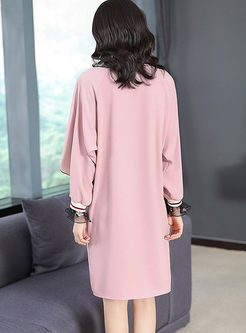 Pink Embroidered Long Sleeve Shift Dress