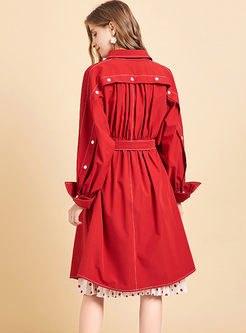 Red Lapel Single-breasted Trench Coat