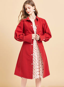 Red Lapel Single-breasted Trench Coat