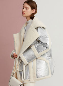 Lapel Silver Patchwork Fur Loose Coat