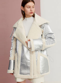 Lapel Silver Patchwork Fur Loose Coat