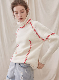 White Turtleneck Pullover Loose Sweater