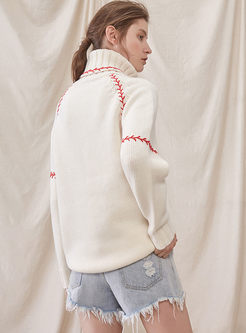 White Turtleneck Pullover Loose Sweater