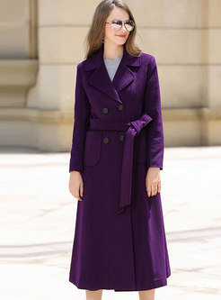 Solid Color A Line Mid-length Wool Blend Peacoat