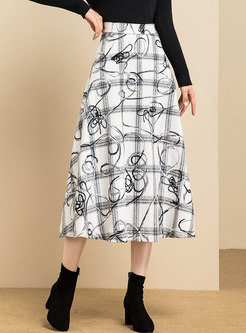 High Waisted Plaid Print Thick A Line Skirt