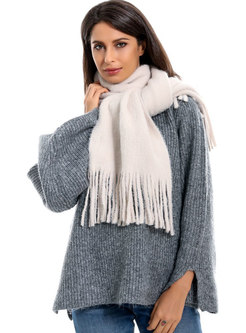 Solid Color Fringed Thick Scarf
