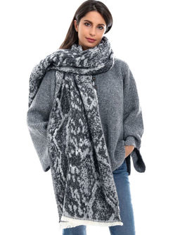 Animal Print Faux Cashmere Fringed Scarf