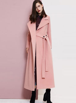 Pink Notched Long Wool Coat