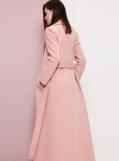 Pink Notched Long Wool Coat