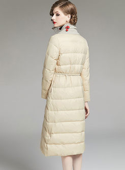 V-neck Sweater Patchwork A Line Puffer Coat