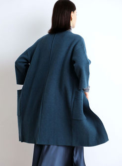 Solid Color V-neck Loose Sweater Coat
