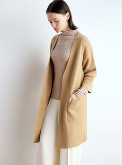 Solid Color V-neck Loose Sweater Coat