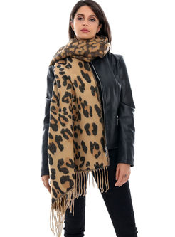 Leopard Fringed Faux Cashmere Scarf