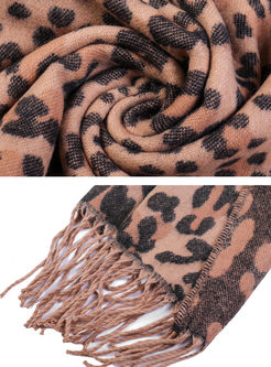 Leopard Fringed Faux Cashmere Scarf