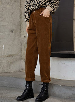 High Waisted Corduroy Ripped Pants