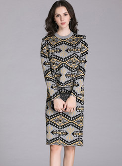 Color-blocked Geometric Knit Suit Dress