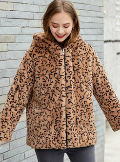 Leopard Hooded Zipper Teddy Bear Jacket