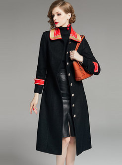Color-blocked Patchwork A Line Overcoat