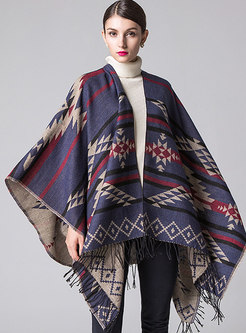 Geometric Color-blocked Fringed Thick Scarf