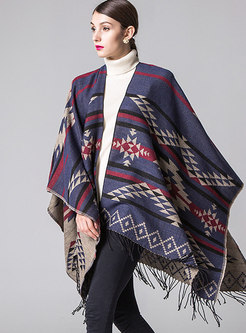 Geometric Color-blocked Fringed Thick Scarf