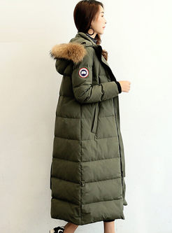 Hooded Long Puffer Coat With Fur Collar