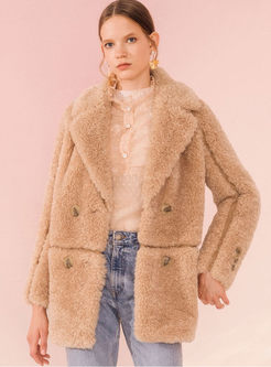 Lapel Double-breasted Loose Teddy Coat