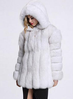 Hooded Single-breasted Faux Fur Coat