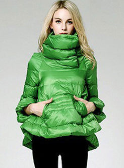 Women's Short Hooded Puffer Jacket light weight Green Down Jacket