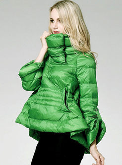 Women's Short Hooded Puffer Jacket light weight Green Down Jacket