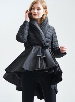 Hooded Button-down Puffer Coat With Belt