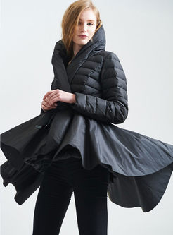 Hooded Button-down Puffer Coat With Belt