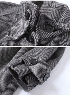 Grey Turtleneck A Line Long Wool Coat