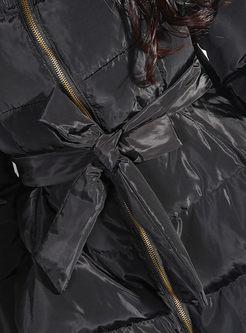 Black Turtleneck Bowknot A Line Puffer Coat