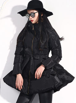 Black Turtleneck Bowknot A Line Puffer Coat