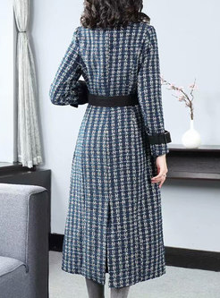 Patchwork Plaid Thick A Line Coat With Belt