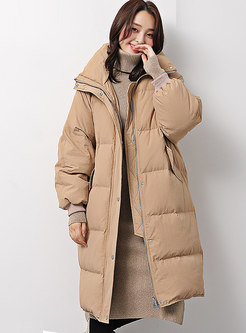 Solid Color Straight Loose Long Puffer Coat