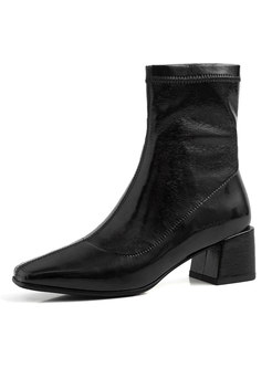 Thick Heel Square Head Short Boots