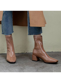 Thick Heel Square Head Short Boots