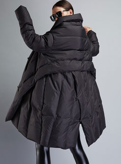 Plus Size Asymmetric Mid-length Cloak Down Coat