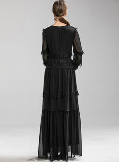 Black Lace Patchwork Prom Maxi Dress