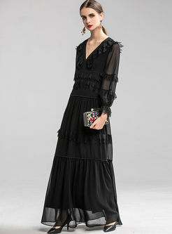 Black Lace Patchwork Prom Maxi Dress