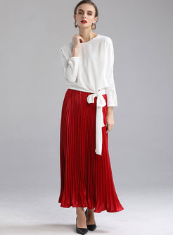 Crew Neck Pullover Pleated Suit Dress