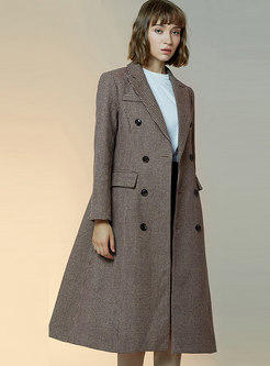 Notched Plaid Thick A Line Peacoat