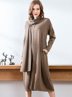 Crew Neck Straight Single-breasted Sweater Dress