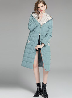 Solid Color A Line Hooded Puffer Coat