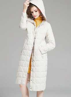 Solid Color A Line Hooded Puffer Coat